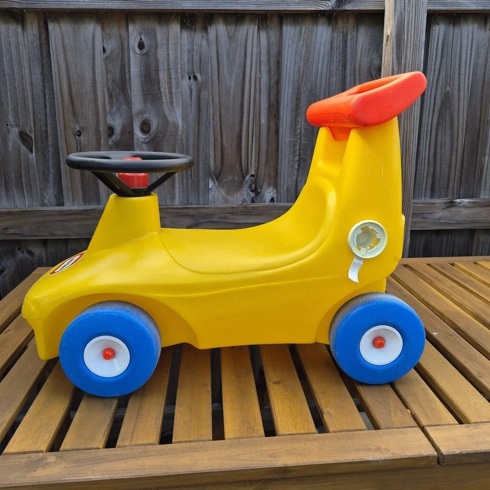 Vintage  Little Tikes yellow race‎ car Ride On Push Toy Roadster Made In USA